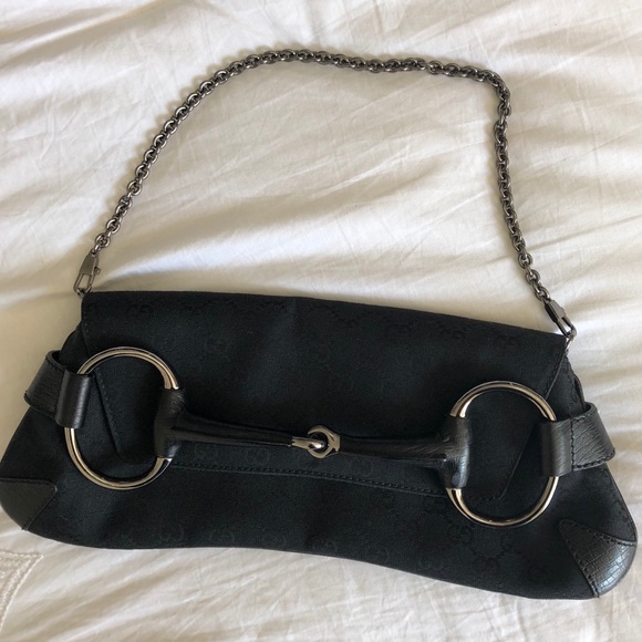 Gucci Handbags - Gucci Black Monogram Horse Bit Silver Chain Purse